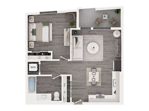 A top-down view of a bathroom layout with a toilet, sink, and shower.